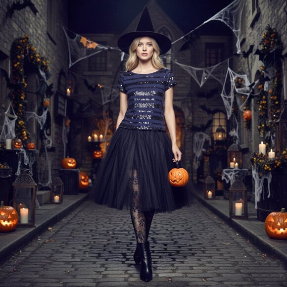 Joe Navy Blue Sequin Stripe Stretch Cotton T-Shirt | Boat Neck - Picture 12 of 16